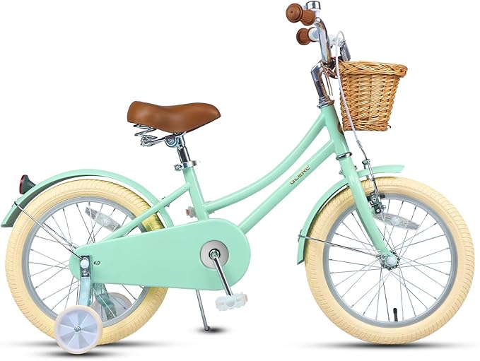 Glerc Little Molly 12-20 Inch Kids Retro Cruiser Bike for 2-13 Year Old with Wicker Basket & Training Wheels/Kickstand, Multiple Colors