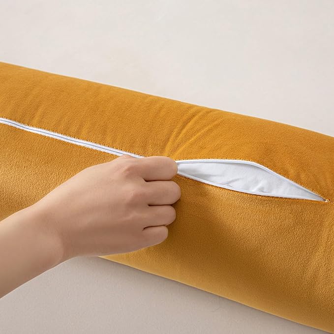 Body Pillow Yoga Bolster Round Cylindrical Pillow Long Dutch Velvet Cushion with Removable Washable Cover for Side Sleepers Meditation and Bedroom Decor(Yellow,120cm/47in)
