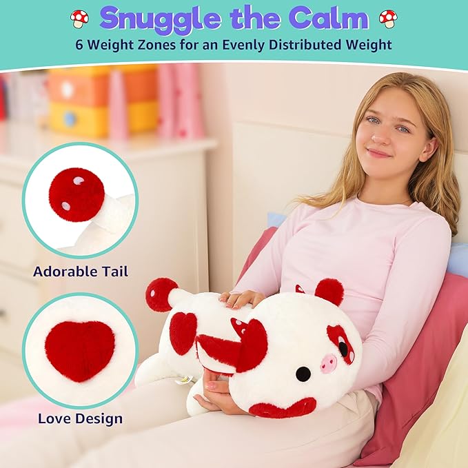 Onsoyours Original Weighted Mushroom Cow Stuffed Animals, 4.0 lbs Weighted Plush for Stress Relief - 20" Large Soft Cow Pillow Gifts for Kids & Adults