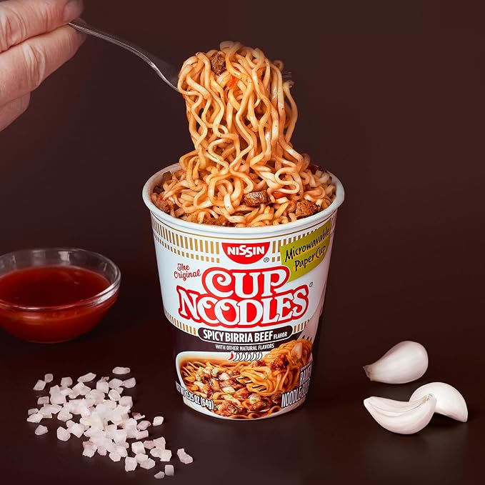 Nissin Cup Noodles, Spicy Birria Beef (Pack of 12) | Ramen Noodle Soup