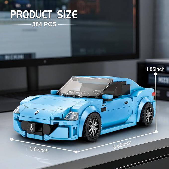 Reobrix Super Sports Car Building Blocks Sets, Classic Collectible Car Model for Teens Ages 14+, Mini Sports Cars Toy Kit for Adult Blue(384 Pieces)