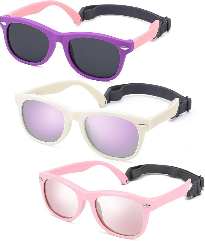 Polarized Baby Sunglasses with Strap - Unbreakable Flexible Infant Sunglasses for Toddlers Age 0-24 Months