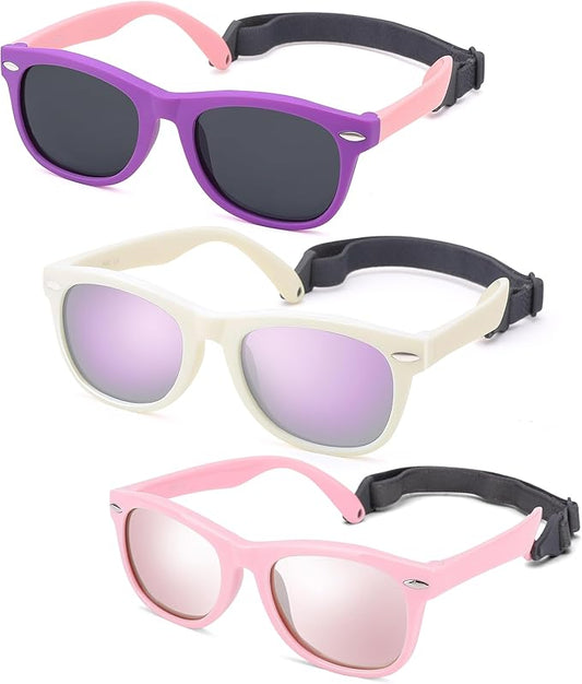 Polarized Baby Sunglasses with Strap - Unbreakable Flexible Infant Sunglasses for Toddlers Age 0-24 Months