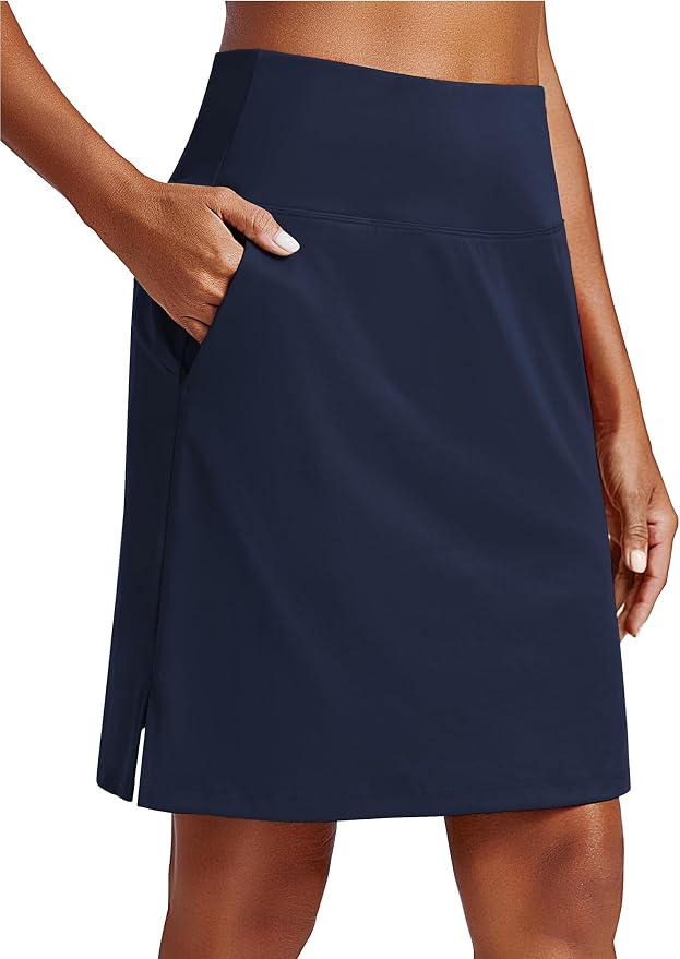 PINSPARK 20" Skorts for Woman Knee Length UPF 50+ Golf Skirts | 4 Pockets, Built-in Shorts, High Waisted, Split Hem, Silky-smooth, Moisture-wicking, for Golf Athletic Tennis Workout Casual