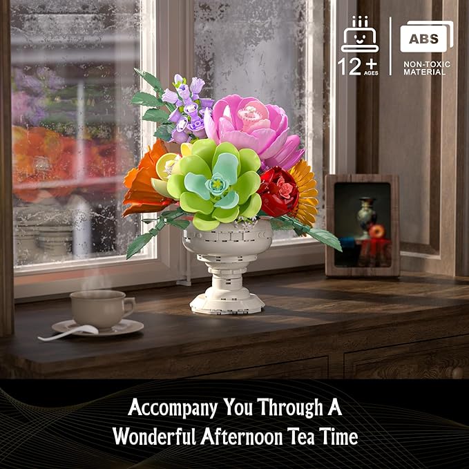 Botanicals Flower Arrangement Building Set, Classic Style Artificial Flower Bouquet, Chrysanthemum Building Toy, Gift for Women - Unique Bouquet Collection for Adults