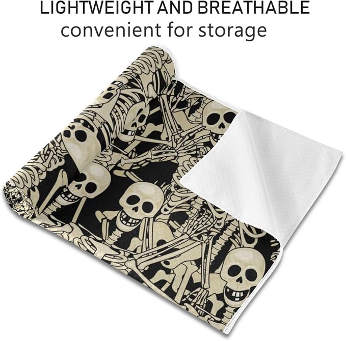 Fun Skull Yoga Mat Towel Non Slip Soft Sweat Absorbent Hot Yoga Mat Towel, for Hot Yoga, Pilates and Workout-73 x 27 Inch