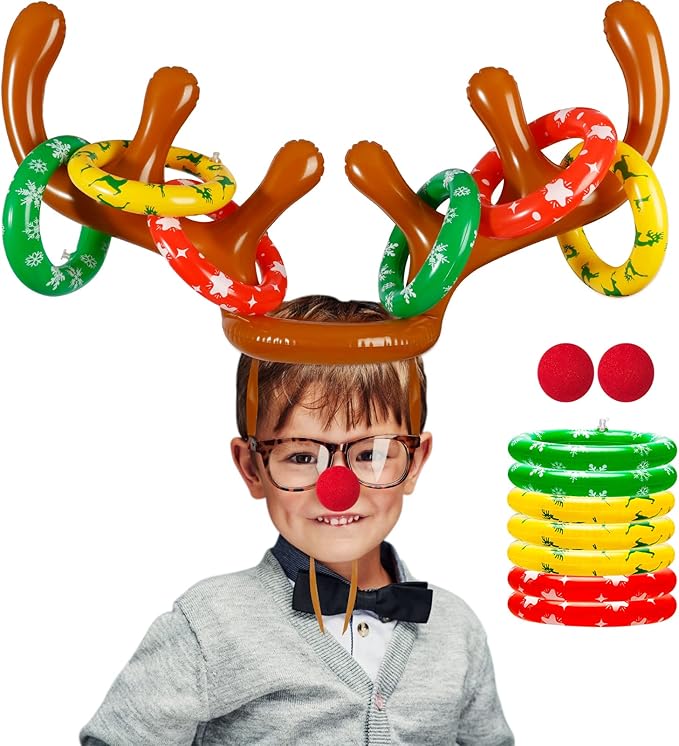 Max Fun Inflatable Reindeer Antler Ring Toss Christmas Games Indoor Outdoor Party Games Hat for Xmas Gifts Holiday Party Supplies Favors Games for Family
