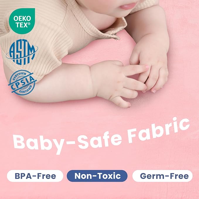 Huloo Sleep Ultra Soft Baby Play Mat for Floor, 1.3" Thick Elasti-Foam 59x59 Play Mat for Playpen,Water-Repellent Coral Velvet for Tummy Time, Non-Slip Backing,Safe for Toddlers & Infants（Pink）