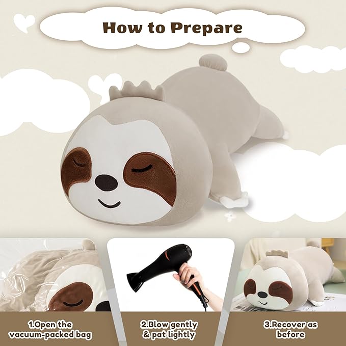 Weighted Sloth Stuffed Animals, Cute Weighted Sloth Plush, Soft Stuffed Weighted Plushie Pillow Gifts for Girls Boys(13.8" 1.6Lbs)