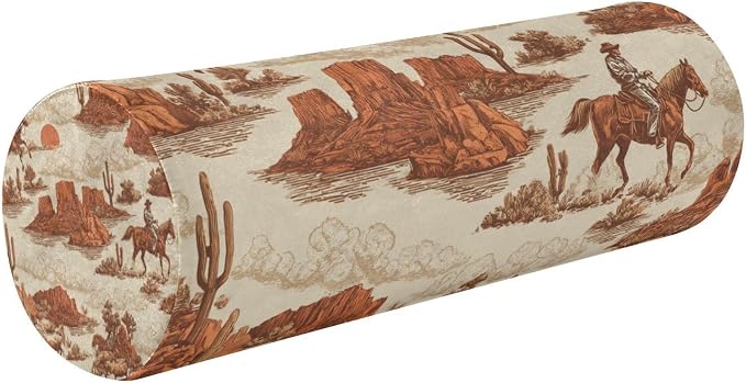 Cowboy Horse Sun Mountains Beige Neck Roll Pillow Bolster Round Health Memory Foam Long Cervical Cylinder Pillows with Removable Washable Cover for Body Bed Legs Back Yoga