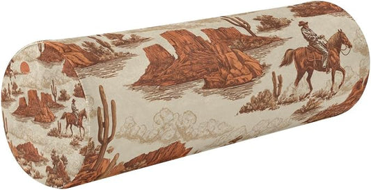 Cowboy Horse Sun Mountains Beige Neck Roll Pillow Bolster Round Health Memory Foam Long Cervical Cylinder Pillows with Removable Washable Cover for Body Bed Legs Back Yoga