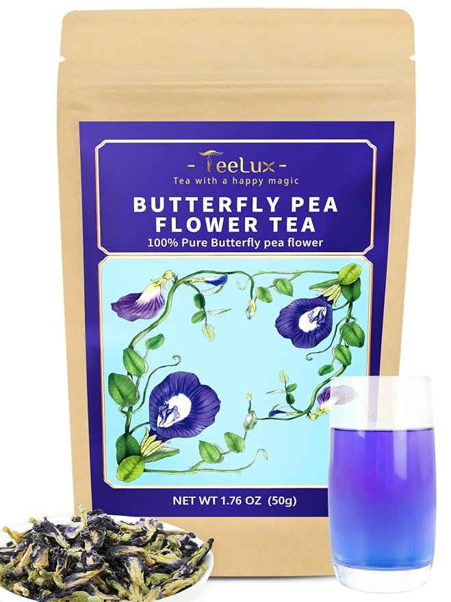 TeeLux Butterfly Pea Flower Tea, Non-GMO, Pure Natural Butterfly Pea Tea, Premium Dried Butterfly Pea Flower for Blue & Purple Drinks and Food Coloring, 1.76 Oz