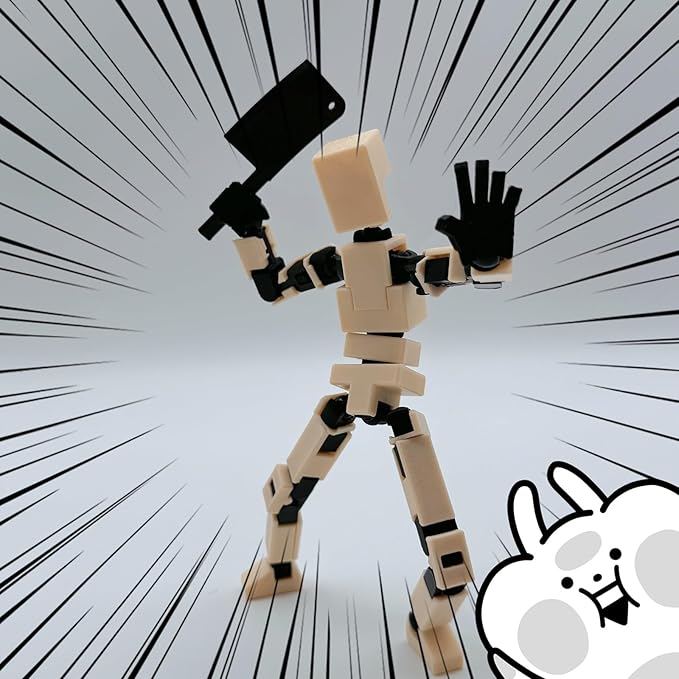 (Assembly Completed) 3D Printed Enlarge Body Size 8.13-inch Action Figure Lucky20, Full Body Mechanical Movable Toy, Multiple Accessories, Desk Decoration (Apricot)