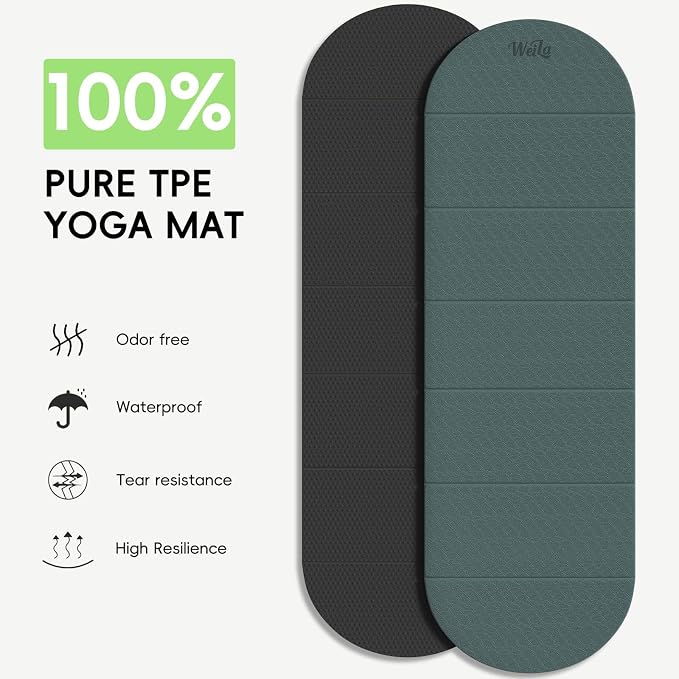 Foldable Yoga Mat 10mm Thick TPE, Double-Sided Textured Non-Slip Dual-Color Mat, 7-Fold Portable for Yoga, Pilates, Floor Workouts, Home Gym & Travel, 75"x26"