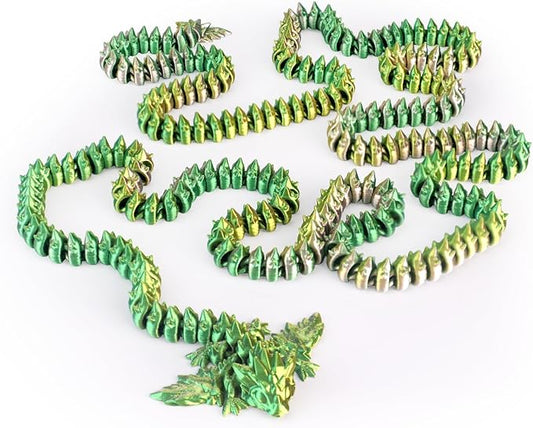 3D Printed Giant Long Dragon - Largest Size Toothless Dragon with Wings and Pangolin Features (Green Pink Gold)