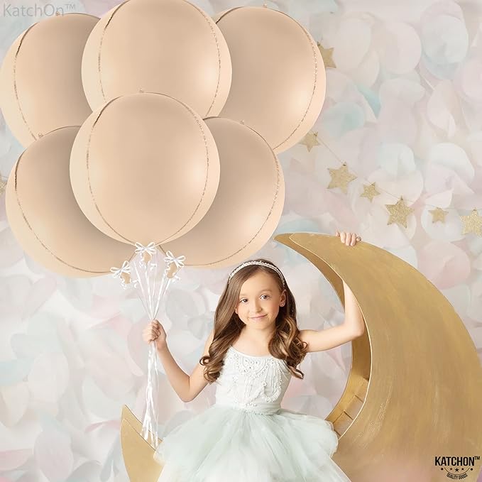 KatchOn, Big 22 Inch Beige Balloons Set - Pack of 6, Cream Balloons | Boho Balloon, Lace Balloon for Neutral Party Decorations, Beige Party Decoration | Graduation Decorations