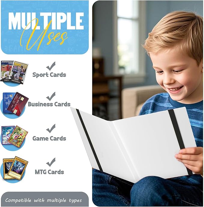 Card Binder 9-Pockets, Trading Card Binder, 20 Pages, 360 Card Capacity PU Collection Binder, Card Folder for MTG, TCG, Game Cards & Sports Cards（White）