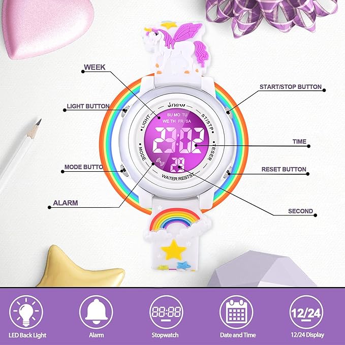 3D Cartoon Waterproof Watches for Girls with Alarm - Best Toys Gifts for Girls Age 3-12