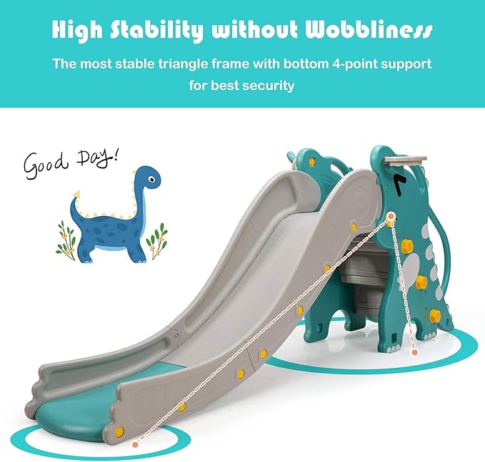 BABY JOY Toddler Slide, Kids Large Slide Play Climber Set with Long Slipping Slope, Basketball Hoop and Ball, Enclosed Steps, Easy Assemble Indoor Outdoor Backyard Freestanding Slides for Kids Age 1-8