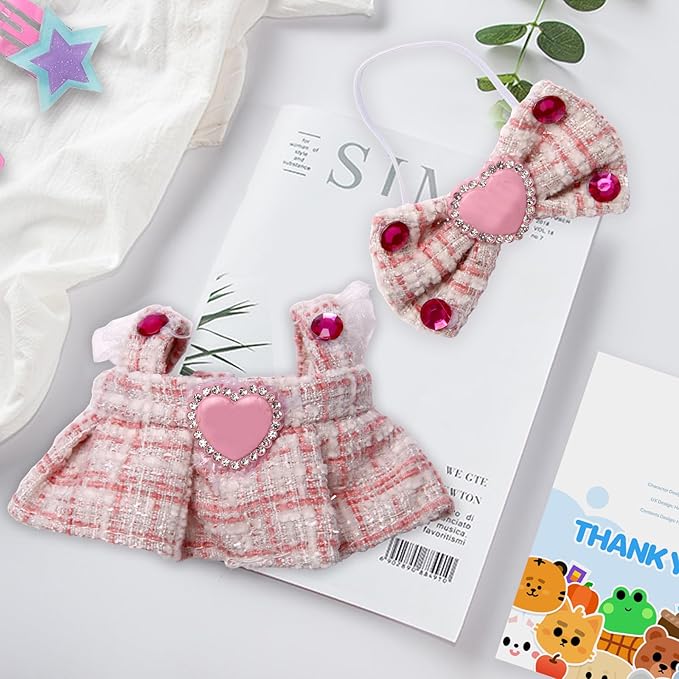 Doll Outfit Set for 17cm Dolls, 2 Piece Clothes Set for Doll, Premium Fashion Dresses for Dolls Accessories Suit (Pink)