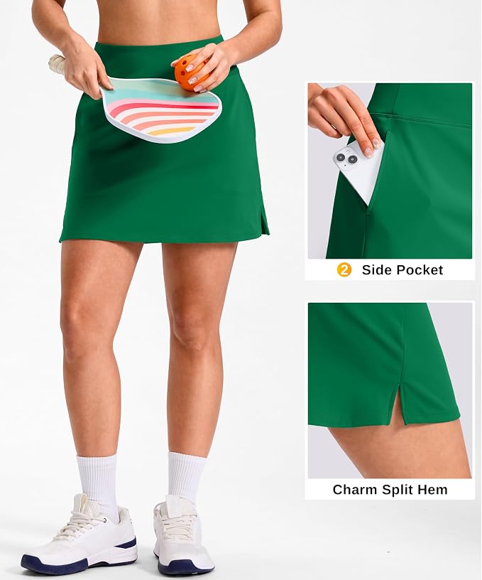 14"/16" Skorts with 3 Pockets | Side Slits, High Waisted, Built-in Shorts, A Line, Casual, Pickleball, Athletic, Golf, Tennis Skirt, for Women