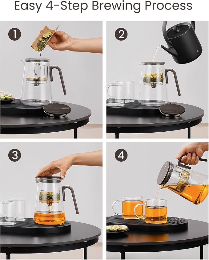 ZENS Enchanted Teapot Set, Magnetic Glass Tea Infuser Pot with 2 Cups for Loose Leaf Tea Steeper, Magic Tea Maker, Mess-Free Loose Tea Diffusers for Tea Lovers Ideal Gifts, 34oz (1000 ml)