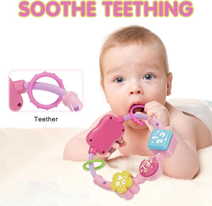 Baby Bilingual Musical Elephant Stuffed Animals Toys,Infant Early Learning Toy with Light-Up Music & Crinkle,Tummy Time Toys for 0 3 6 9 12+ Months for Baby Boy Girl Gift,Pink