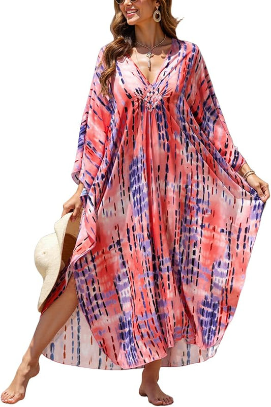 Mumu Dresses for Women Plus Size, Bohemian Kaftan Beach Cover Up Long Maxi Nightgown Soft Loungewear