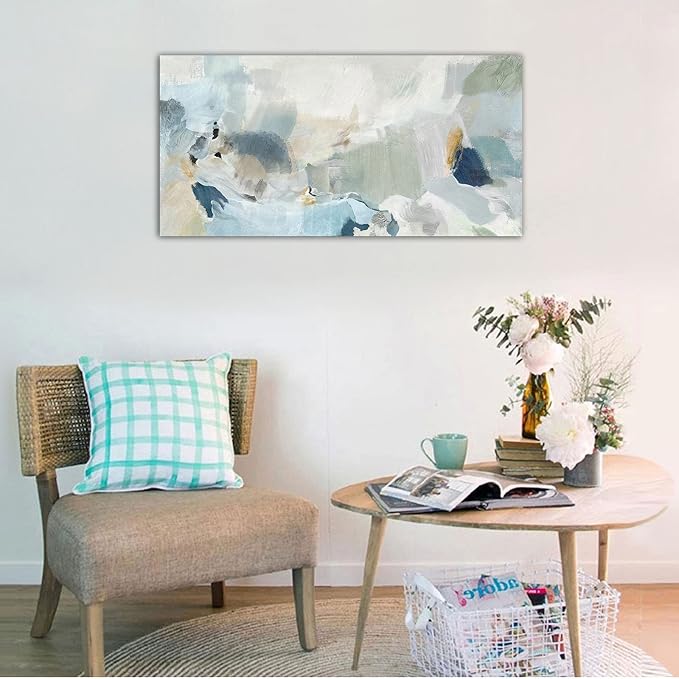 Abstract Canvas Wall Art Contemporary Teal Abstract Pictures Painting Modern Bluish Green Canvas Prints Turquoise Artwork Wall Decor for Living Room Bedroom Home Office Wall Decoration 20x40in