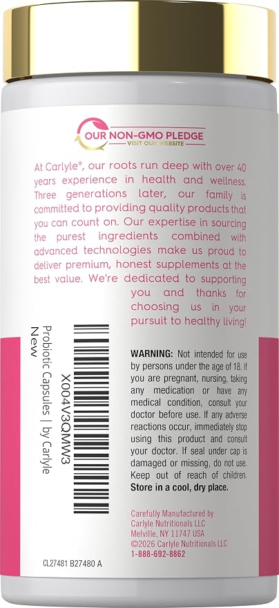 Carlyle Urinary and Vaginal Probiotic for Women | 60 Capsules | with Cranberry for Healthy Urinary Tract, Vaginal pH, Yeast Balance, Vaginal Flora | Vegan, Non-GMO and Gluten Free | For Her