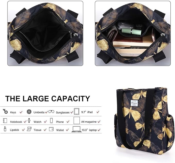 KAMO Floral Tote Bag - Waterproof Lightweight Handbags Travel Shoulder Bag for Hiking Yoga Gym Swimming Travel Beach