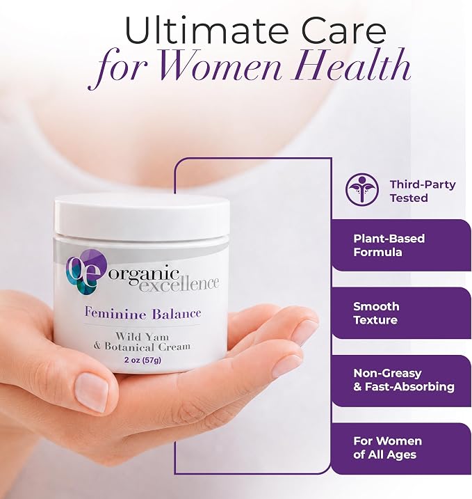 Organic Excellence Feminine Balance Wild Yam & Botanical Cream for Women – 2 fl oz