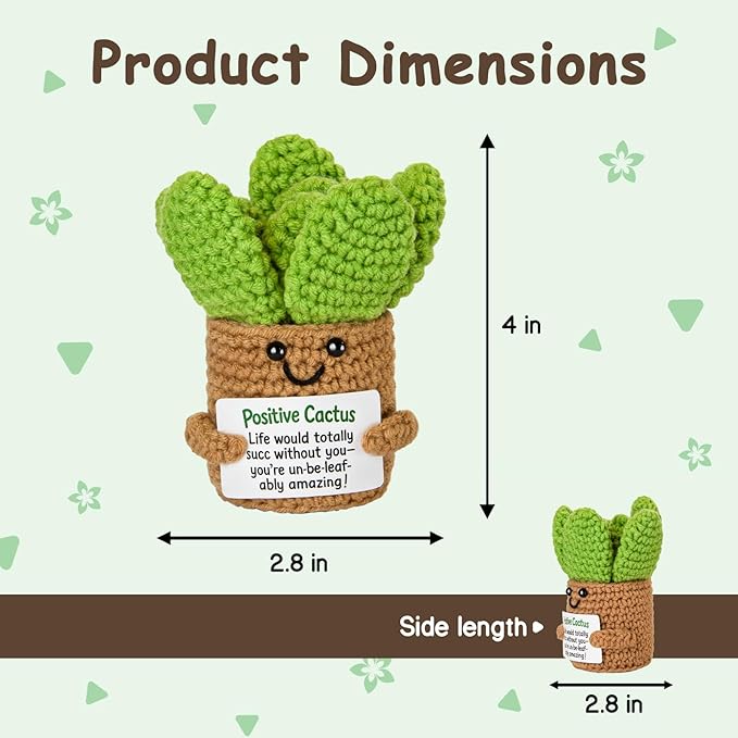 Emotional Support Crochet, Positive Crochet Cactus, Encouragement Gifts for Women Men Birthday Christmas Self Care Friends Coworkers Relaxation Gift Desk Home Fall Decor Inspirational Support