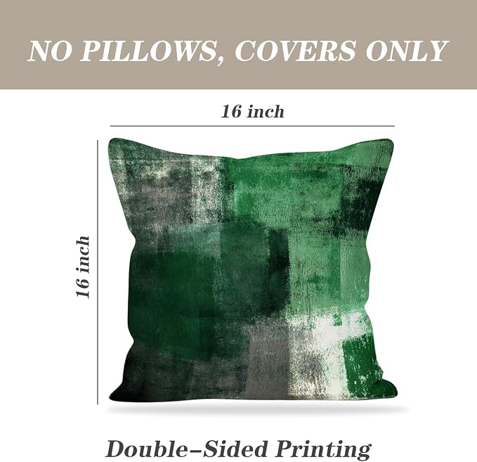 Throw Pillow Covers for Couch, 16x16 Inch, 2 Pack, Green | Decorative Throw Pillow Covers Cushion Covers for Couch Bedroom Sofa Living Room