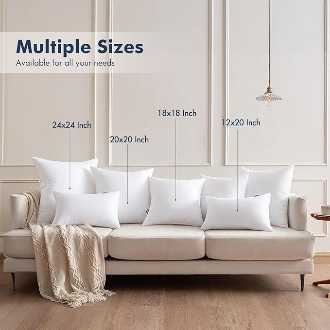 MIULEE 28x28 Euro Pillow Inserts 2 Pack, Throw Pillows for Couch Bed | 100% Virgin Filling, Decorative Pillows, Full and Fluffy, Lumbar, Back and Neck Support