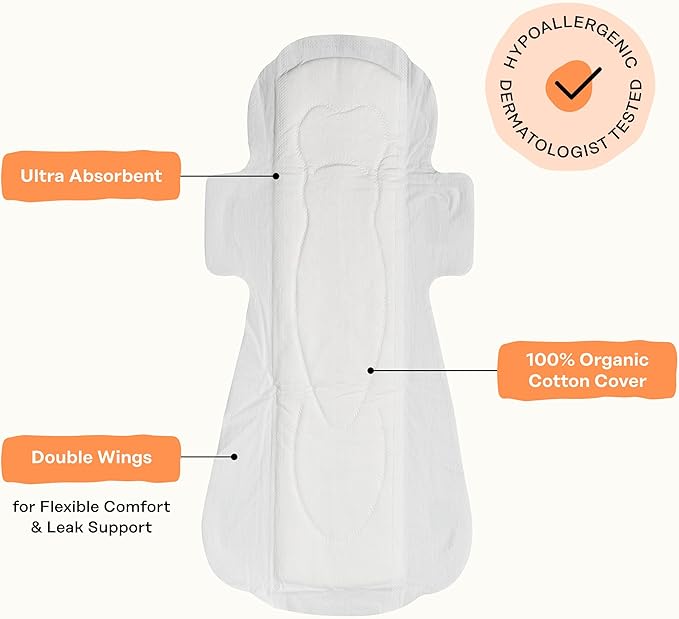 The Honey Pot Company - Sanitary Pads for Women - Non-Herbal Overnight w/Wings - Organic Cotton Cover, & Ultra-Absorbent Pulp Core - Feminine Care - 12 ct