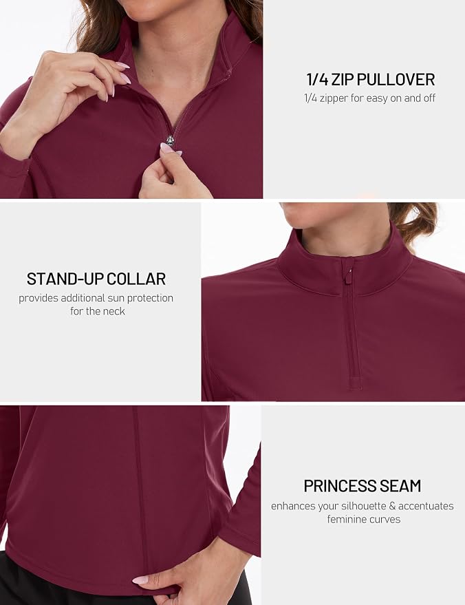 TACVASEN Women's Quarter Zip Pullover Golf Shirts UPF 50+ Long Sleeve Sun Shirts UV Protection Workout Tops