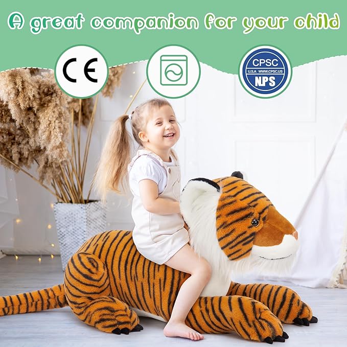 MaoGoLan Giant Tiger Stuffed Animal - 46” Realistic Tiger Plush Toy for Boy Girl Kid, Soft Fluffy Zoo Animal Toy Pillow for Christmas, Baby Shower Party Favor Birthday Gift