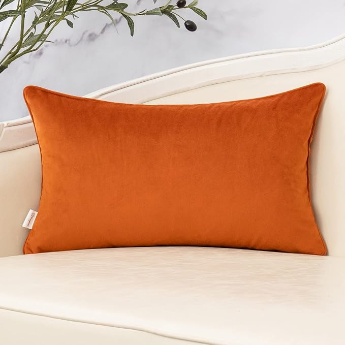 Orange Throw Pillow Cover Velvet Cushion Cover Branches Rectangular Pillowcase for Sofa Couch Bedroom Living Room, 12x20 Inch