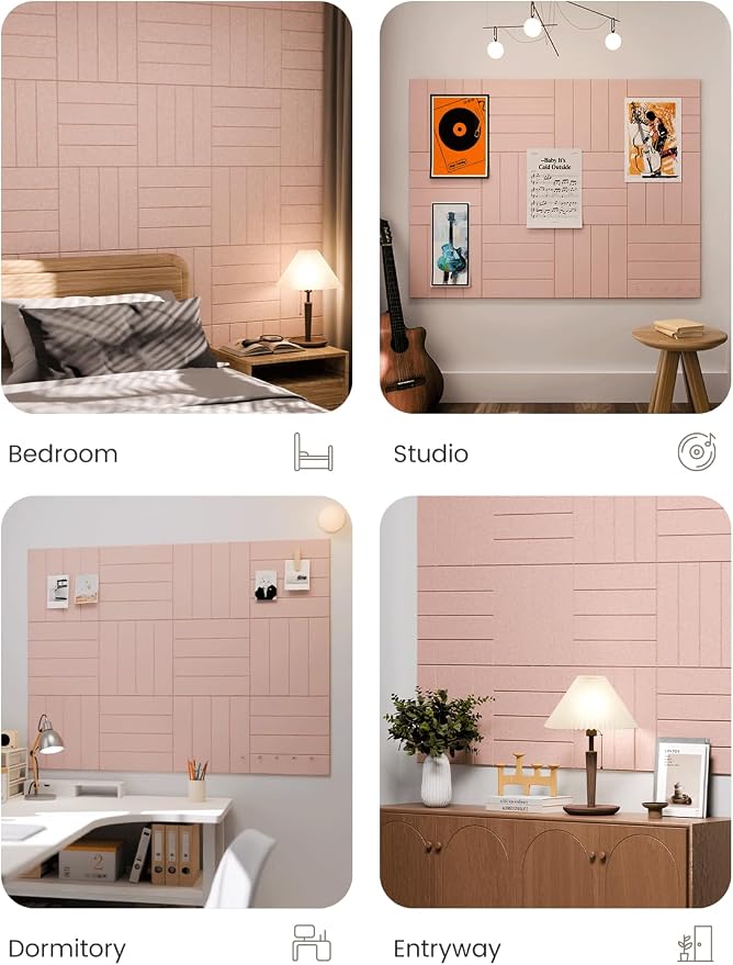 Fluxynara 48" x 36" Large Felt Bulletin Board, Pink | 12 Pack Cork Board Alternative with 60 Safe Adhesive Tabs, Pin Boards for Wall Decor, Home, Office, Classroom,Dorm