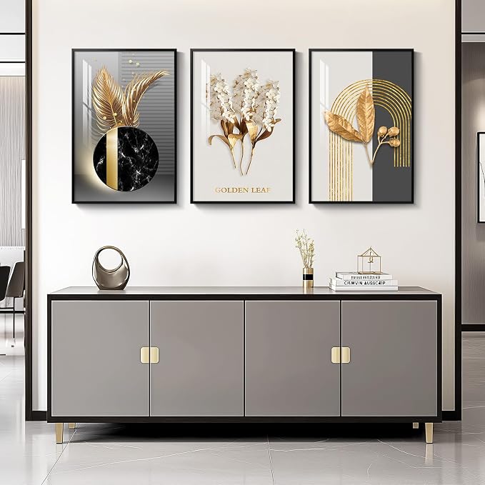 Framed Modern Luxury Large Wall Art for Living Room, Set of 3 Piece Black White Gold Contemporary Abstract Paintings Artwork for Walls, Big Prints Pictures for Office Wall Decor -Total 30" x 60"