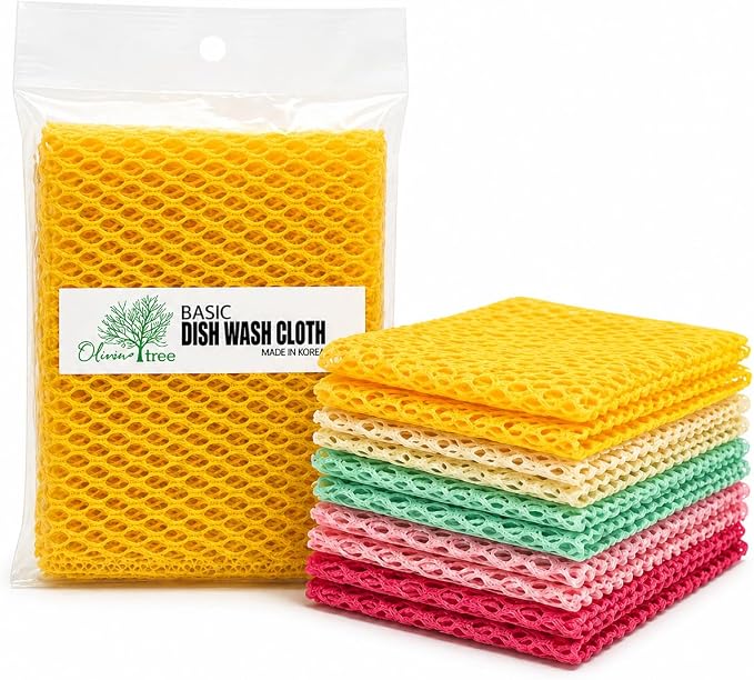 OliviaTree Dish Scrubber 10 Pack, Non Scratch Reusable Mesh Scrub Cloth for Dishes Pots Pans Sink, Quick Dry Odor Resistant Sponge Alternative, Korean Kitchen Cleaning Pad 11x11 Inch