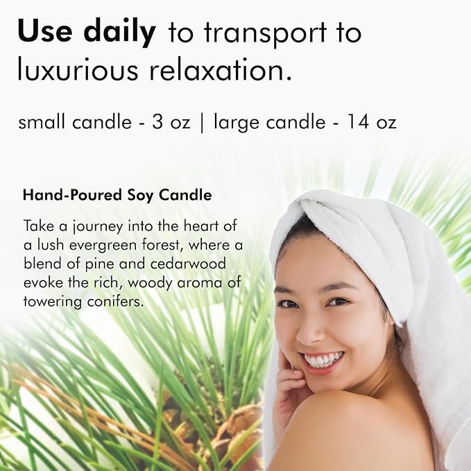 Nabila K – Pine & Fir - Soy-Based Candle – Fragrant Fir, Cedarwood, Pine, Patchouli, Garjun Balsam - Hand-Poured - Cotton Wick - Aromatherapy Candle w/Essential Oils - Made in USA - 14 oz