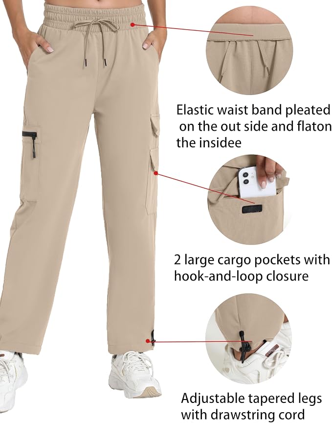 Rrosseyz Women's Hiking Pants with Pockets - Lightweight Water Resistant Joggers Cargo Pants for Casual Travel Golf Outdoor