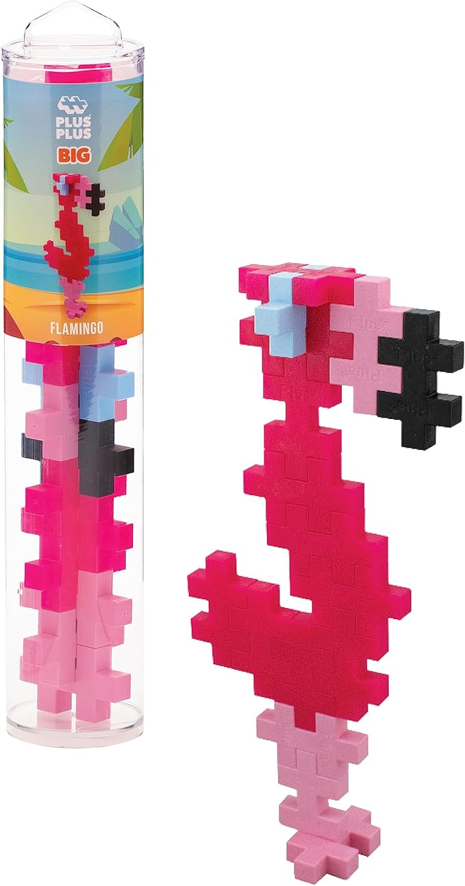 PLUS PLUS Big - Zoo Playset Bundle - 15 pc Penguin, Flamingo, Giraffe Tube & Baseplate Duo - Construction Building Stem/Steam Toy, Interlocking Large Puzzle Blocks for Toddlers and Preschool