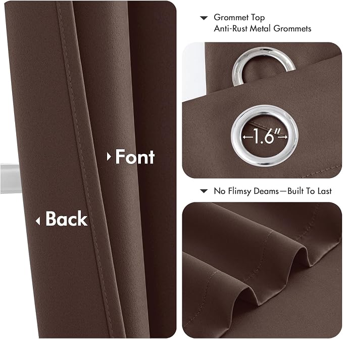 MIULEE Blackout Curtains for Bedroom 2 Panels 40 x 54 Inch Long Dark Brown | Thermal Insulated, Living Room Darkening Grommet Drapes, Noise Reducing, Light Blocking Window Treatments