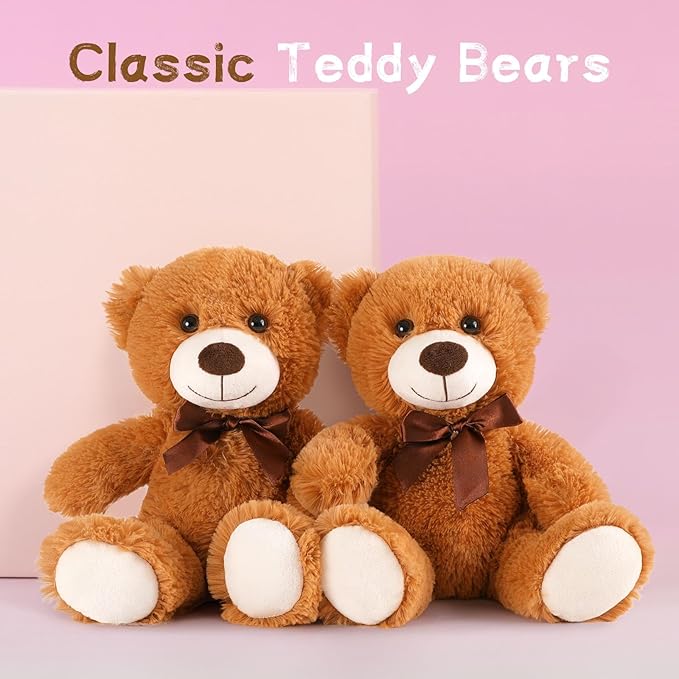 MaoGoLan Bulk Teddy Bear Baby Shower, 10 Packs Small Dark Brown Teddy Bear Stuffed Animals in Bulk,13.5" Small Stuffed Bears Plush for Wedding,Birthday,Christmas, Party Decorations