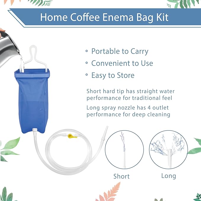 TopQuaFocus 2L Enema Kit Home Coffee Enema Irrigator Set for Men and Women Colon Cleaning Portable Travel Enemas Bag Kit for Colonic Cleanse 4.59 FT Hose