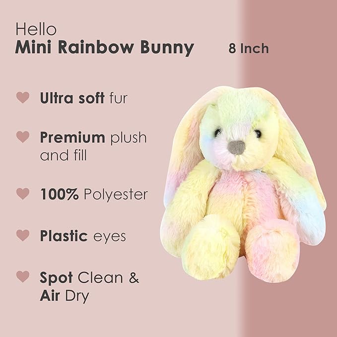 MON AMI Mini Rainbow Bunny Plush Toy | 8-Inch Soft Stuffed Animal for Cuddling, Collecting & Gifting | Cute Huggable Plush for All Ages