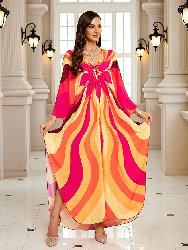 Mumu Dresses for Women Plus Size, Bohemian Kaftan Beach Cover Up Long Maxi Nightgown Soft Loungewear